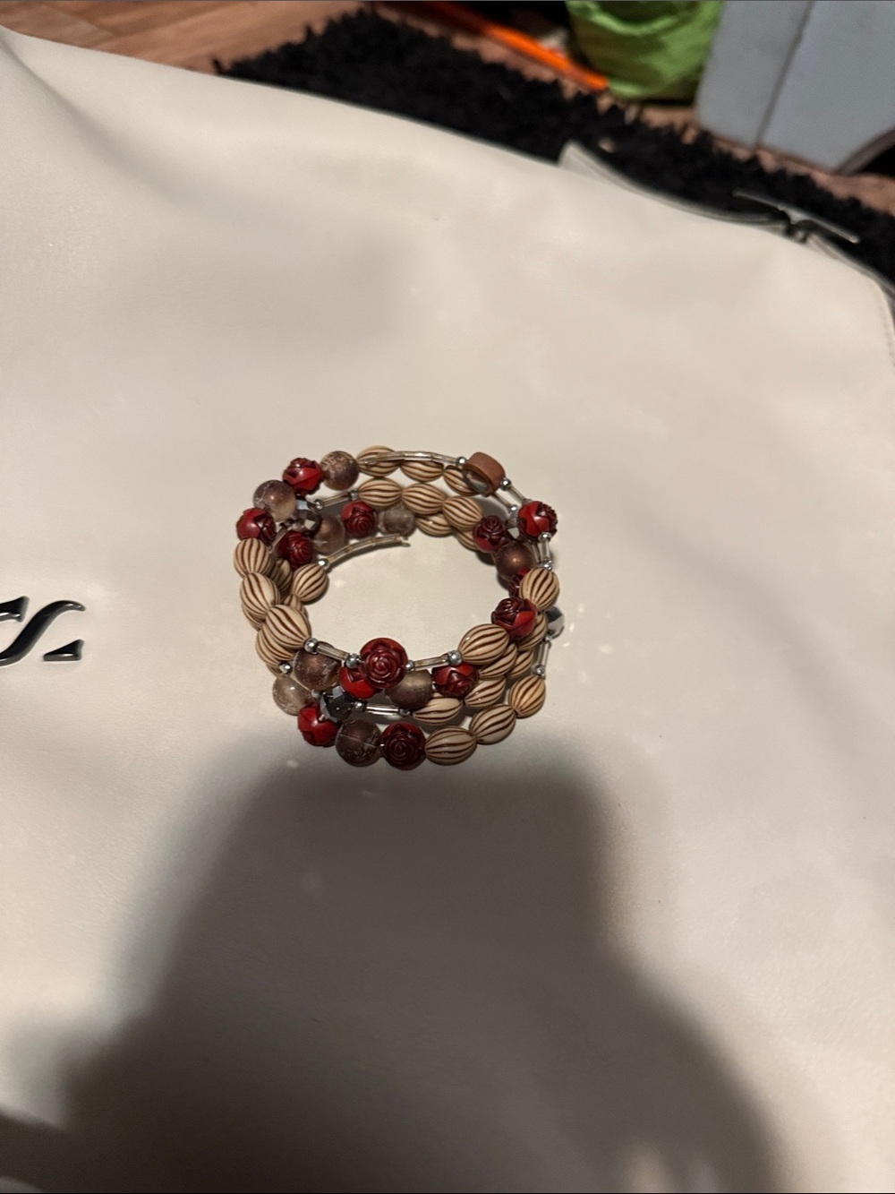 Woolrich Red and Tan Beaded Wrap Bracelet